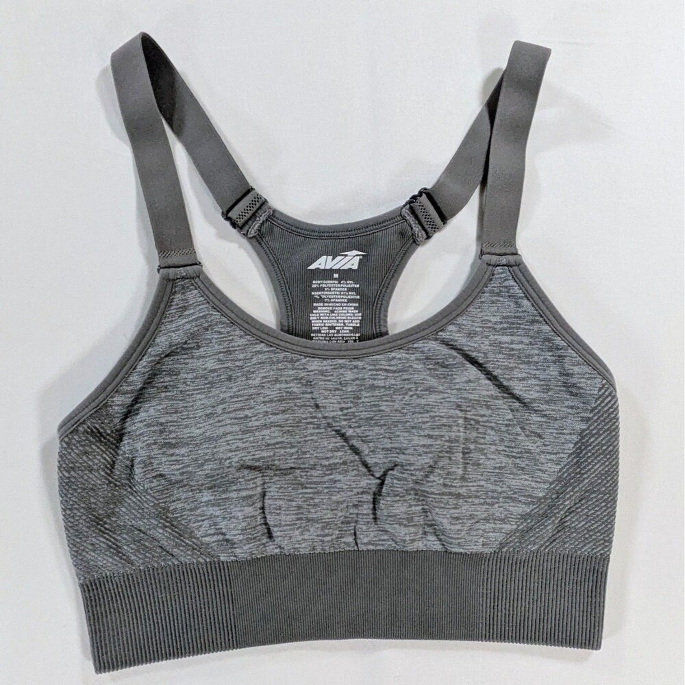 AVIA Women's Medium Gray Seamless Racerback Sports Bra Adjustable Straps Active